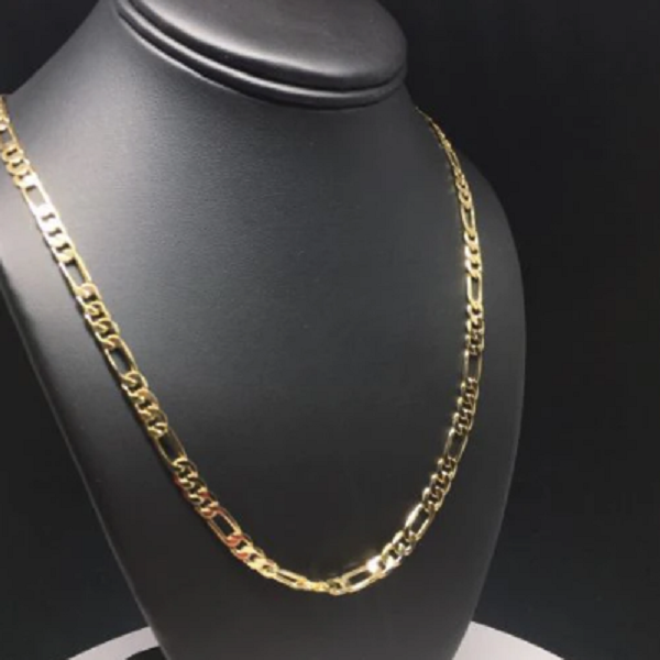 14K Gold Plated Figaro Link Chain 22 Inch Necklace 5MM Jewelry For Men and Women. Cadena de Oro Laminado Collar Para Hombre Mujer