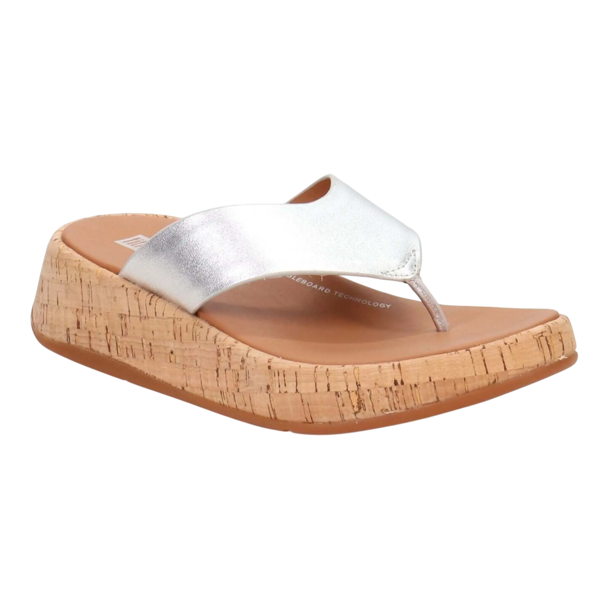 FitFlop F-Mode Leather/Cork Flatform Toe Women’s Sandals – Silver