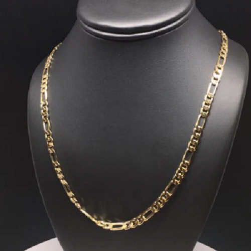 14K Gold Plated Figaro Link Chain 22 Inch Necklace 5MM Jewelry For Men and Women. Cadena de Oro Laminado Collar Para Hombre Mujer