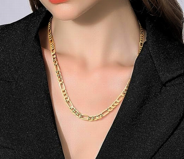 14K Gold Plated Figaro Link Chain 22 Inch Necklace 5MM Jewelry For Men and Women. Cadena de Oro Laminado Collar Para Hombre Mujer