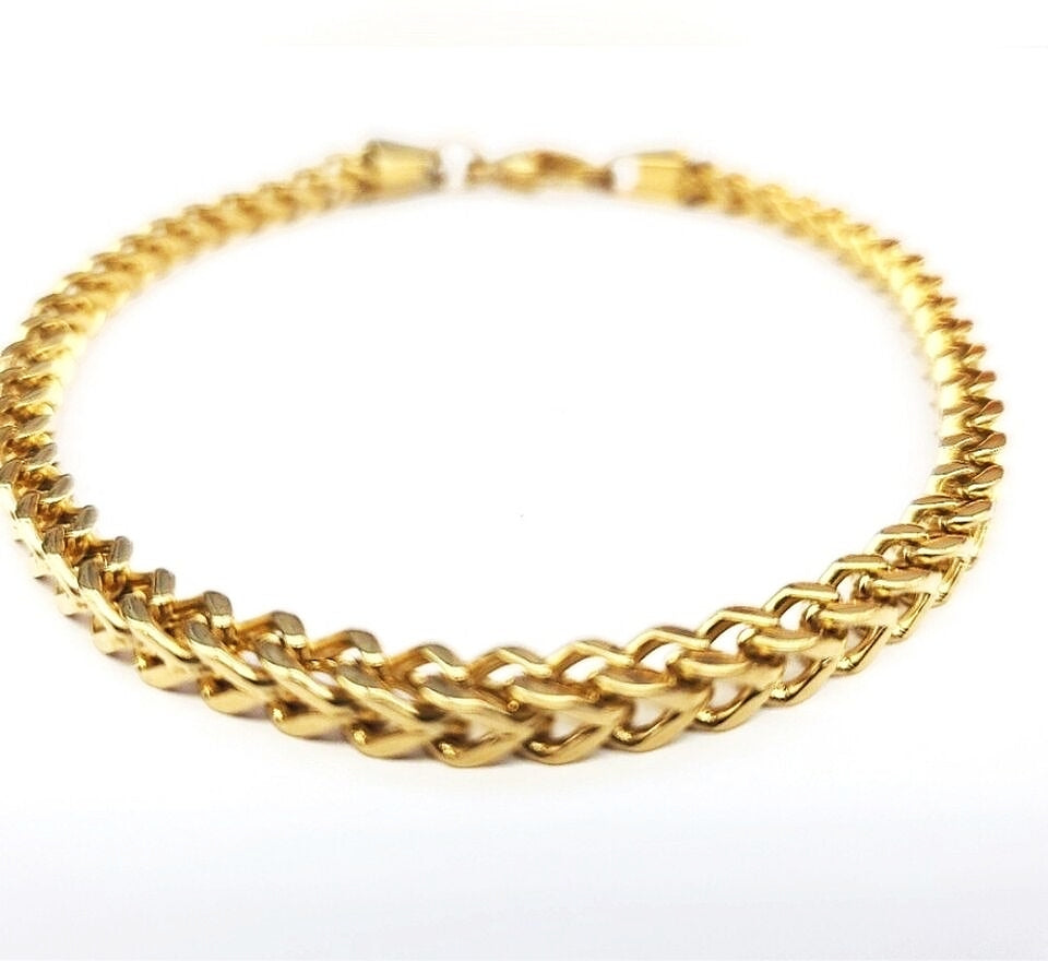 Franco Chain Stainless Steel Foxtail Bracelet 4mm 14k Gold Plated