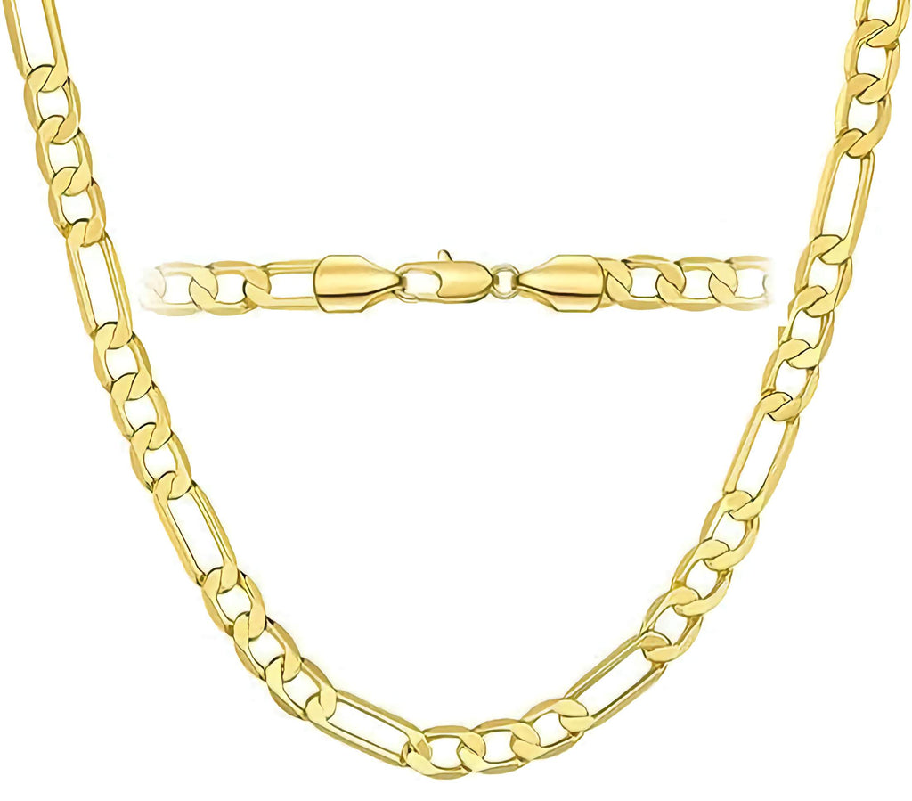 14K Gold Plated Figaro Link Chain 22 Inch Necklace 5MM Jewelry For Men and Women. Cadena de Oro Laminado Collar Para Hombre Mujer