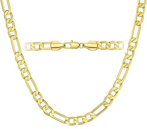 14K Gold Plated Figaro Link Chain 22 Inch Necklace 5MM Jewelry For Men and Women. Cadena de Oro Laminado Collar Para Hombre Mujer