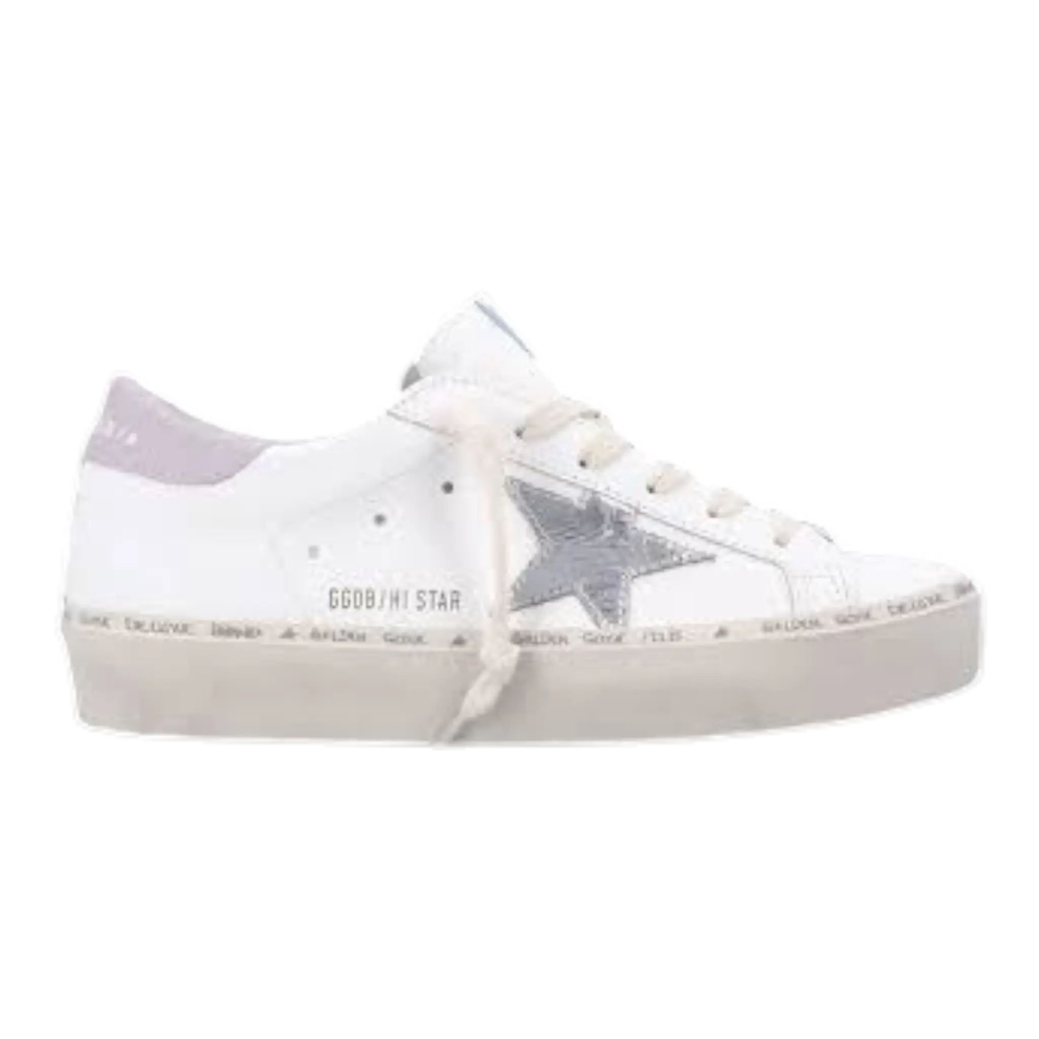 Golden Goose Hi Star Women Sneakers Metallic Silver Heel Crackle Leather